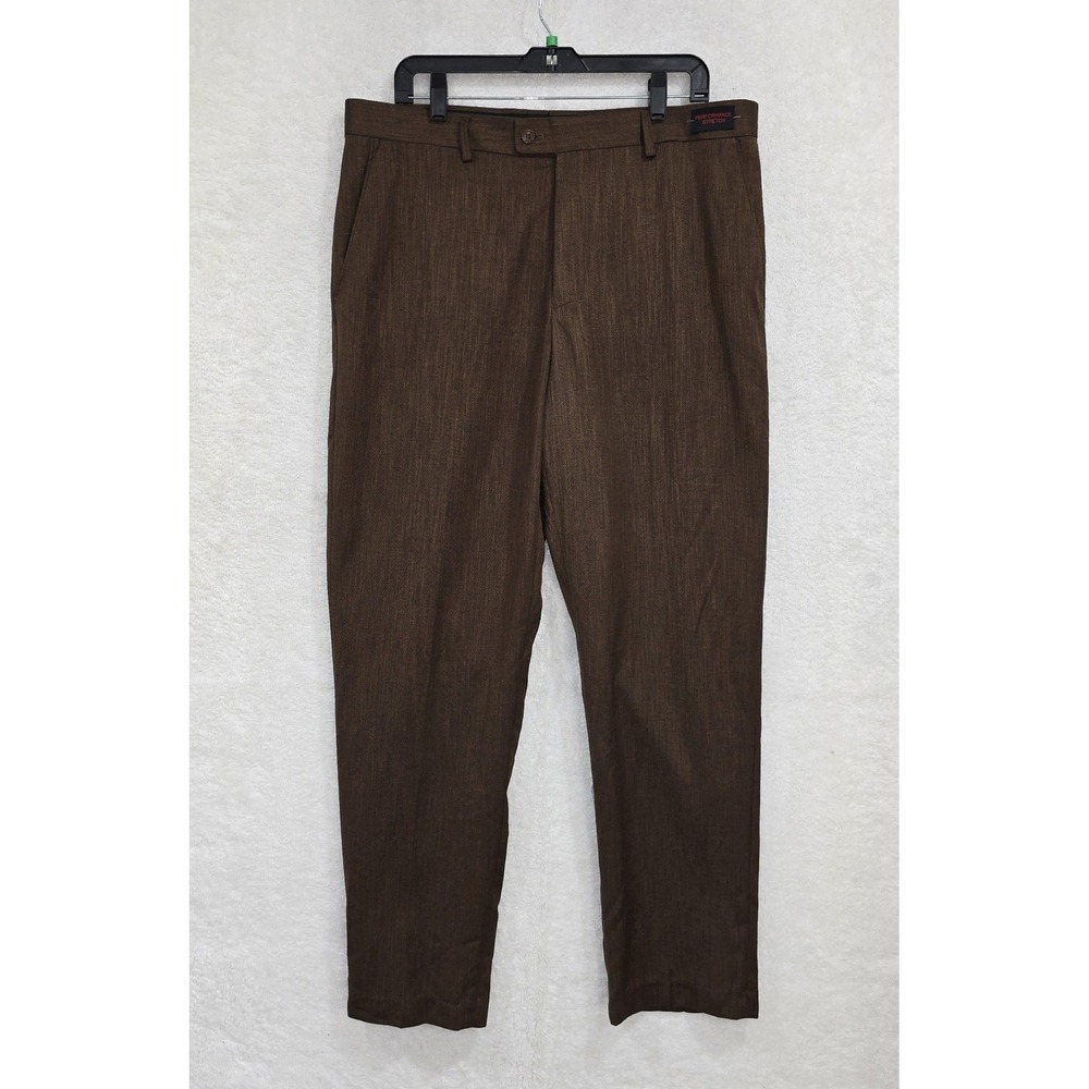 Bocaccio Uomo Men's Brown Flat‎ Front Dress Pants Stretch 36x32